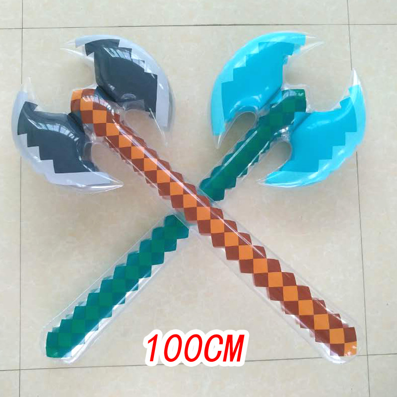 Cross Border Inflatable Toy Sword Pixel Inflatable Knife Children Mosaic Plaid Sword Halloween Toy Stick Hammer Axe