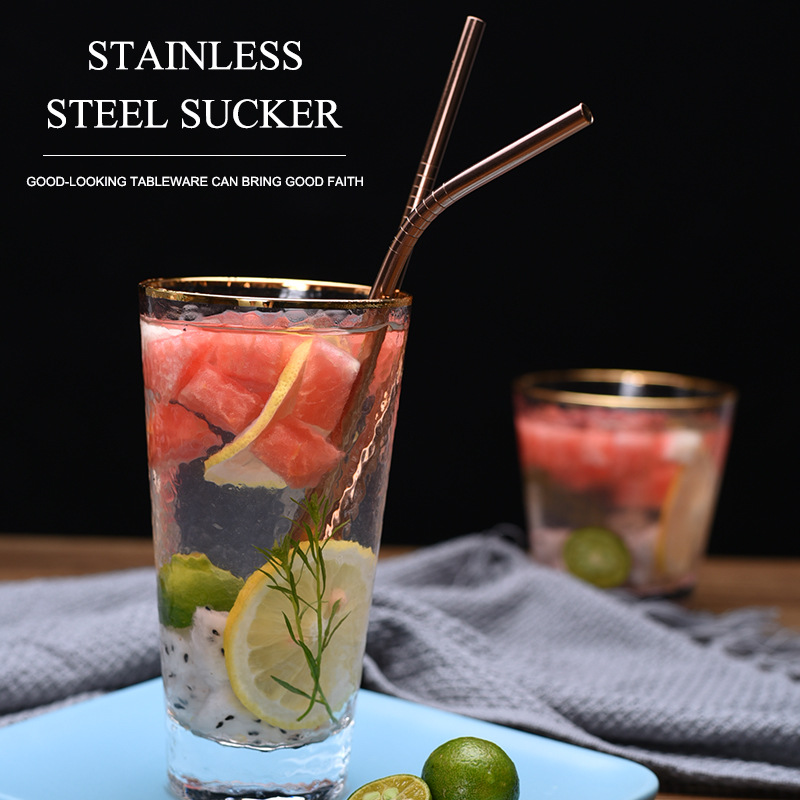 Cross-border direct selling food grade 304 stainless steel straw set children adult 316 stainless steel colored metal straw