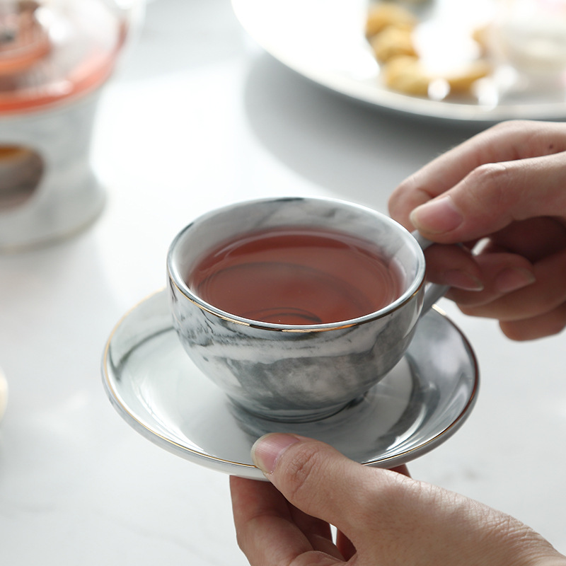 Ceramic Nordic High Temperature and Heat Resistant Teapot High Borosilicate Glass Pot Flower Teapot Set Marble Flower Tea Set