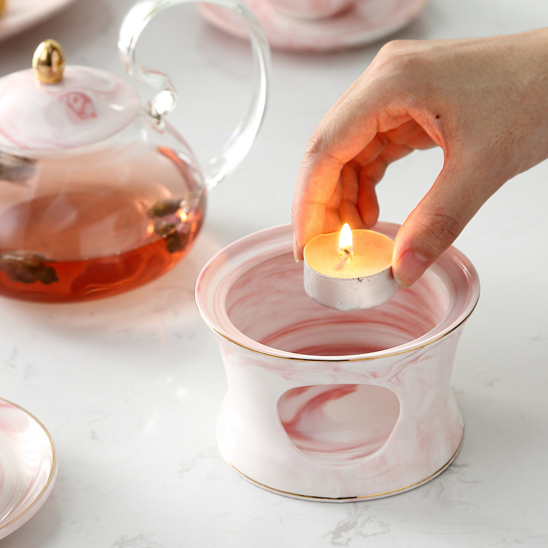 Ceramic Nordic High Temperature and Heat Resistant Teapot High Borosilicate Glass Pot Flower Teapot Set Marble Flower Tea Set