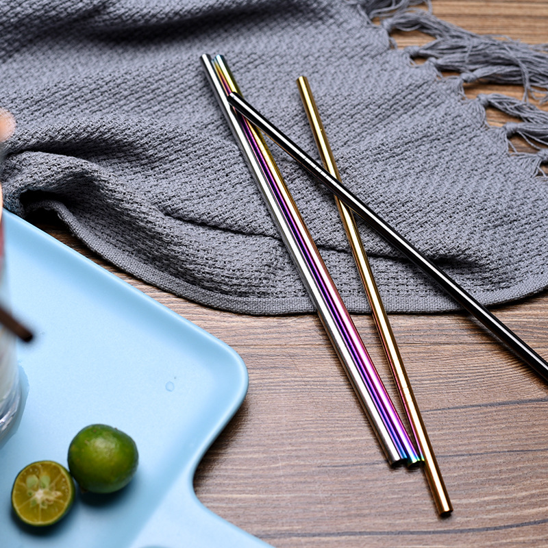 Cross-border direct selling food grade 304 stainless steel straw set children adult 316 stainless steel colored metal straw