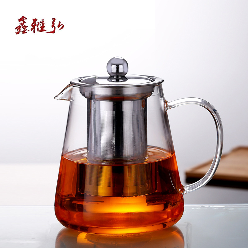 Стеклянный чайник, черный чайник, разделение чая и воды, фильтр из нержавеющей стали, чайник для кунг-фу