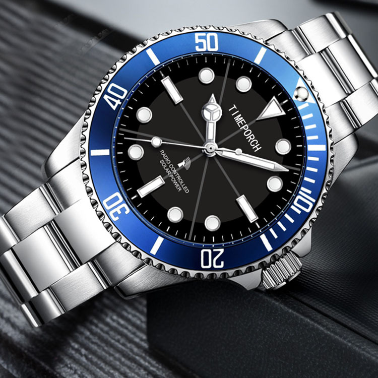 High Quality Light Wave Watch 100m Waterproof Solar Watch Full Stainless Steel Light Kinetic Energy Watch