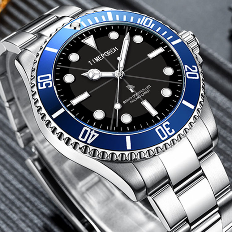 High Quality Light Wave Watch 100m Waterproof Solar Watch Full Stainless Steel Light Kinetic Energy Watch