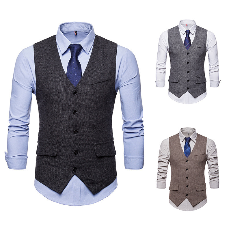2020 Autumn New AliExpress men's European and American fashion plus size single-breasted vest men's V-neck suit vest