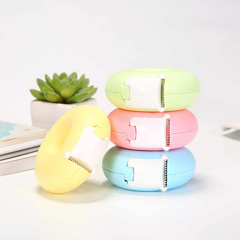 South Korea creative cartoon stationery portable donut tape holder invisible tape cutter with small tape manufacturer
