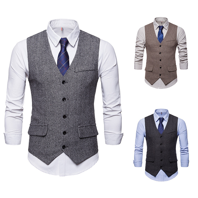 2020 Autumn New AliExpress men's European and American fashion plus size single-breasted vest men's V-neck suit vest