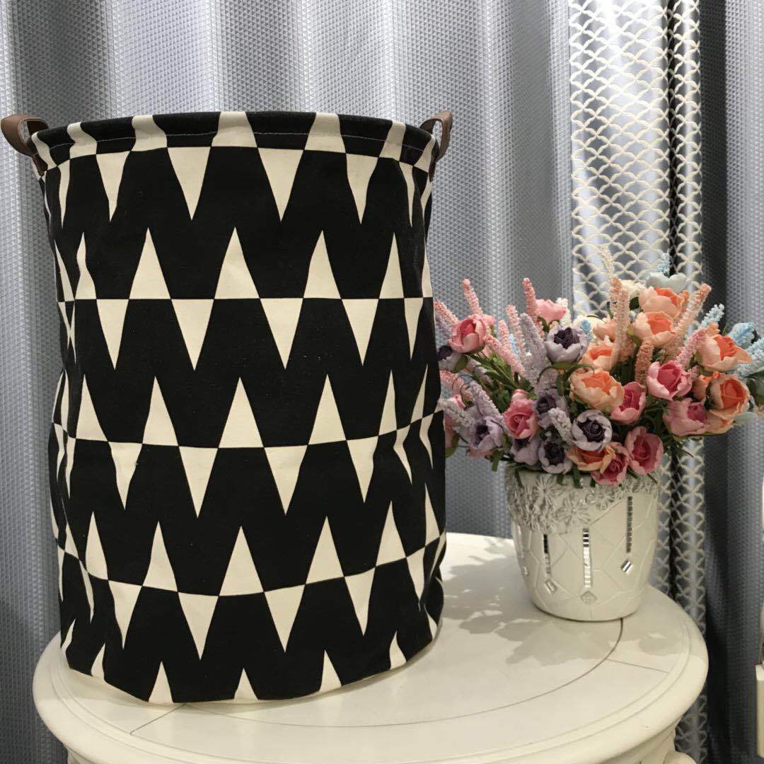 Nordic fabric cotton and linen storage bucket desktop laundry laundry basket foldable drawstring sundries toy storage box