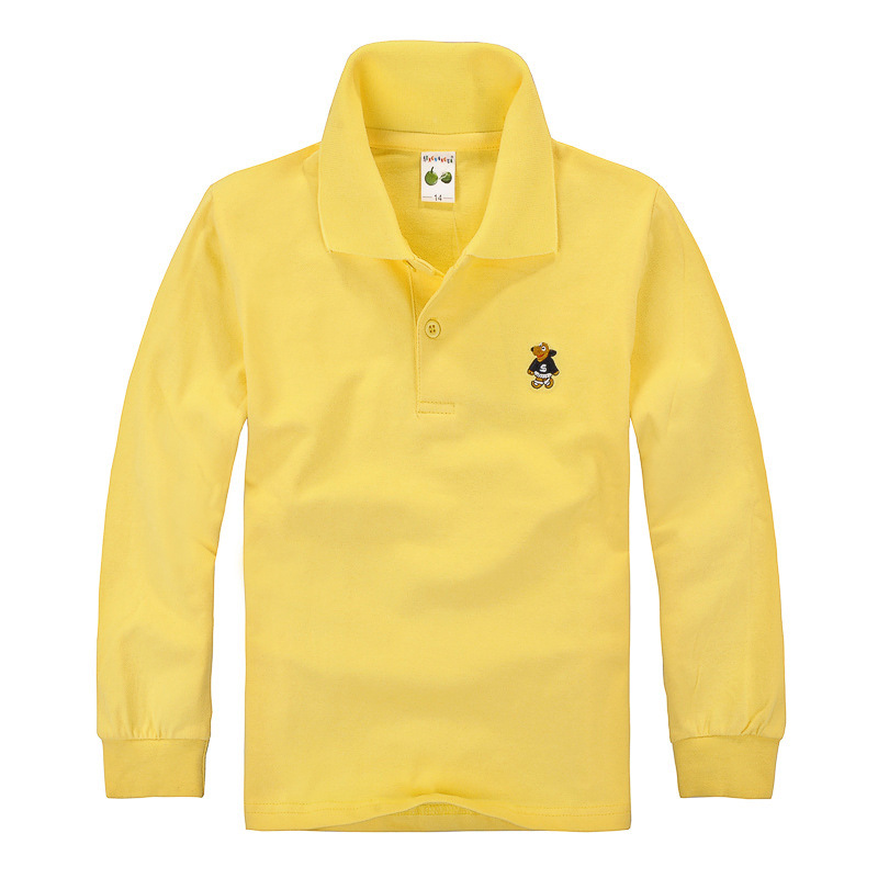 Boys' polo shirt long-sleeved T-shirt children's cotton school uniform girls' lapel garden clothes White bottoming shirt one consignment