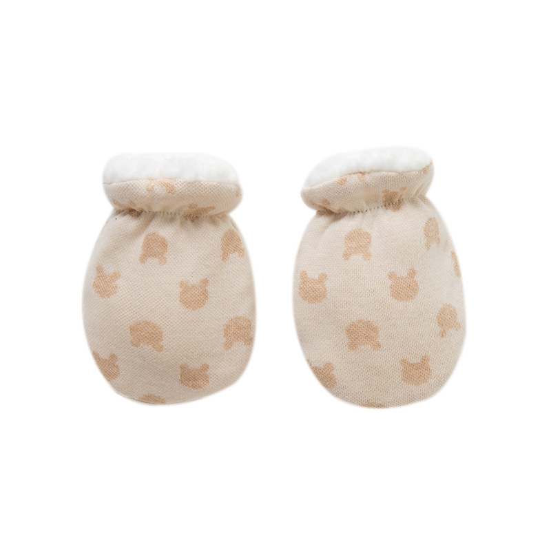 Baby Lamb Wool Gloves, Baby Protective Gloves, Newborn Anti-Scratch Autumn and Winter Style, Thickened Cotton, Warm and Thickened