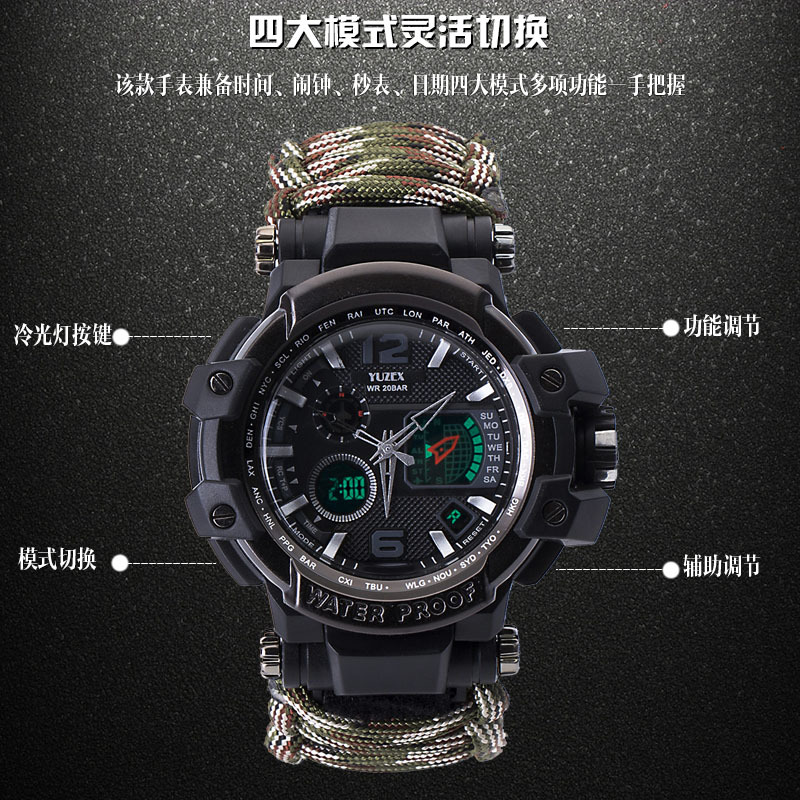 Third Generation Wolf Warrior Mechanic Outdoor Survival Bracelet Lifesaving Multifunctional Knife Buckle Paracord Watch Waterproof Compass