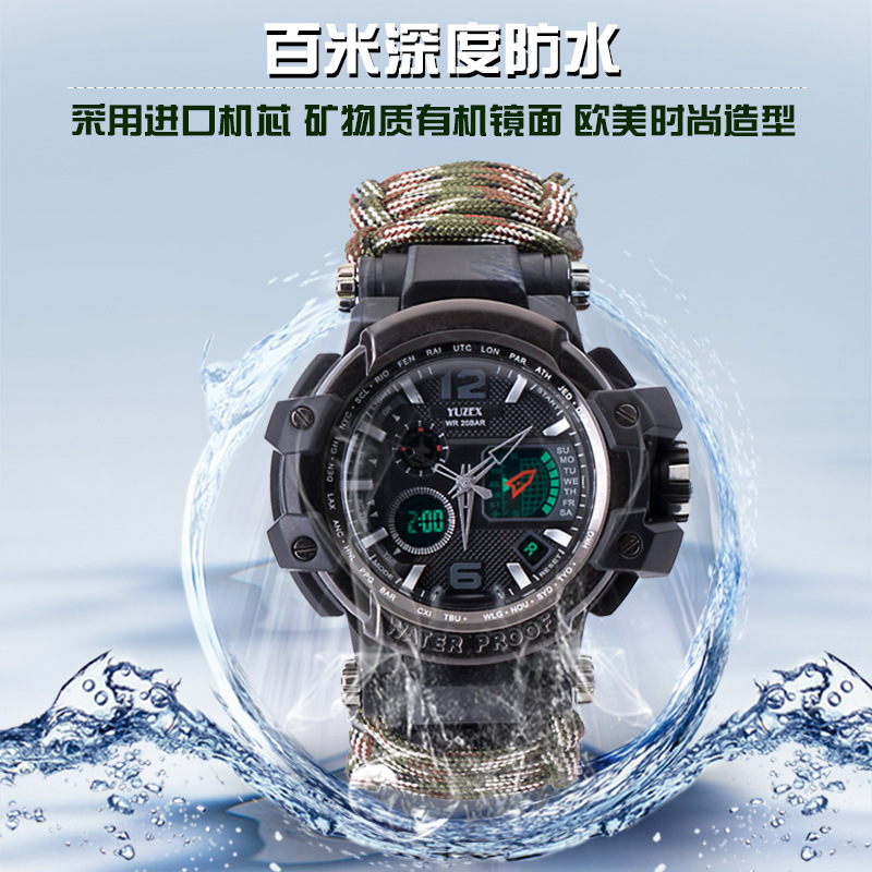 Third Generation Wolf Warrior Mechanic Outdoor Survival Bracelet Lifesaving Multifunctional Knife Buckle Paracord Watch Waterproof Compass
