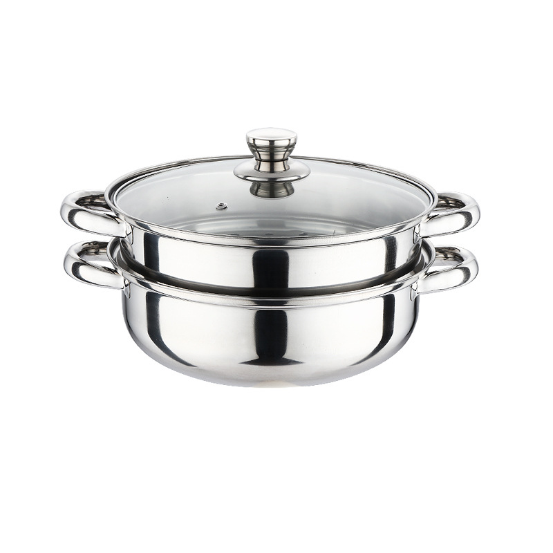 Stainless Steel Double-Layer Steamer Household Multifunctional Steamer Thickened Glass Lid Soup Pot Two-in-One Large Capacity Steamer