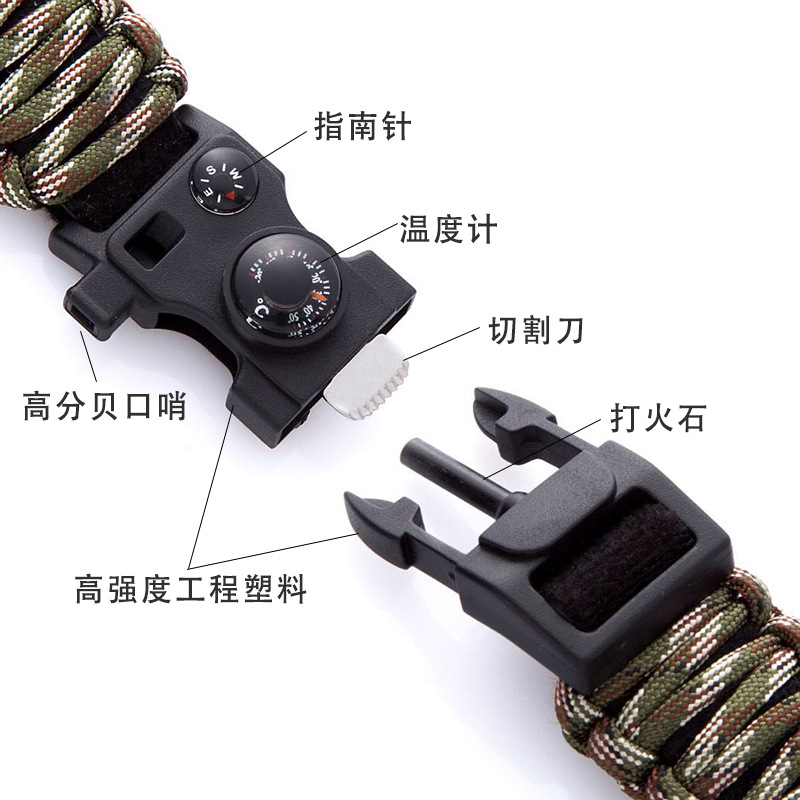 Third Generation Wolf Warrior Mechanic Outdoor Survival Bracelet Lifesaving Multifunctional Knife Buckle Paracord Watch Waterproof Compass