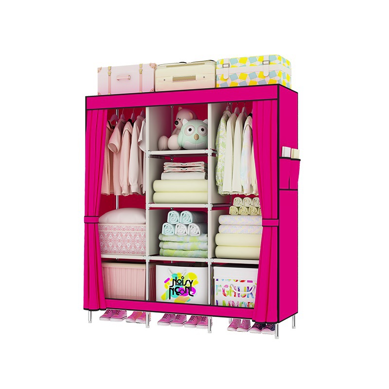 Rental Room Thickened Simple Wardrobe Minimalist Combination Wardrobe Foreign Trade Metal Hanging Cloth Wardrobe Folding Cloth Wardrobe