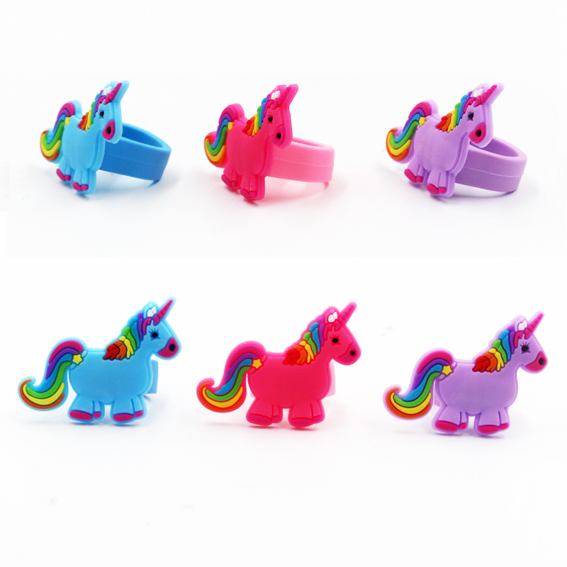 Unicorn Ring Women's Pvc Soft Glue Ring Silicone Ring Children's Cartoon Ring Baby Kindergarten Gift