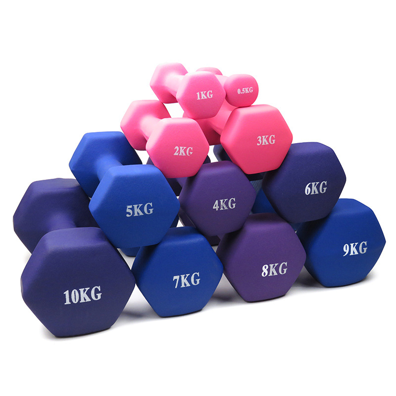 Factory Direct Sales Household Pair of Plastic Dipped Dumbbells for Women and Men Fitness Cast Iron kg 10kg Arm Muscle Training Can Be Shipped on Behalf of