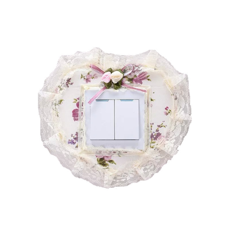 Hot Selling Fresh Pastoral Lace Fabric Switch Cover Switch Sticker Three-Open Wall Sticker Socket Decorative Dust Cover Wholesale