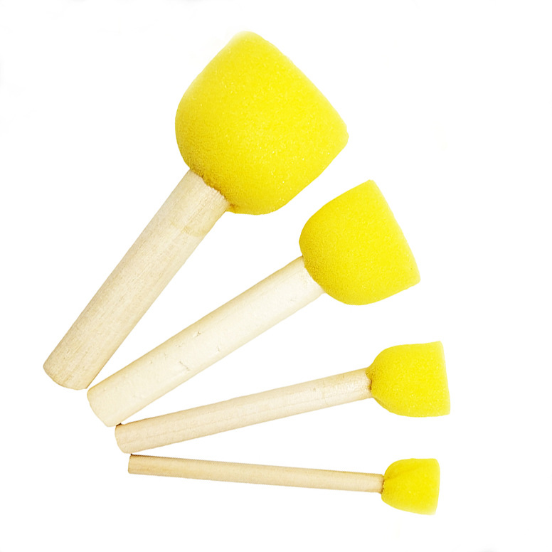 Cross-Border Sponge Painting Brush Round Wooden Handle Sponge Seal DIY Mushroom Painting Kindergarten Graffiti Tool 4 Pack