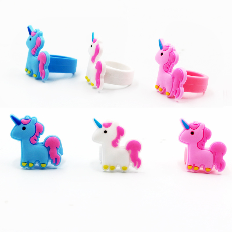 Unicorn Ring Women's Pvc Soft Glue Ring Silicone Ring Children's Cartoon Ring Baby Kindergarten Gift