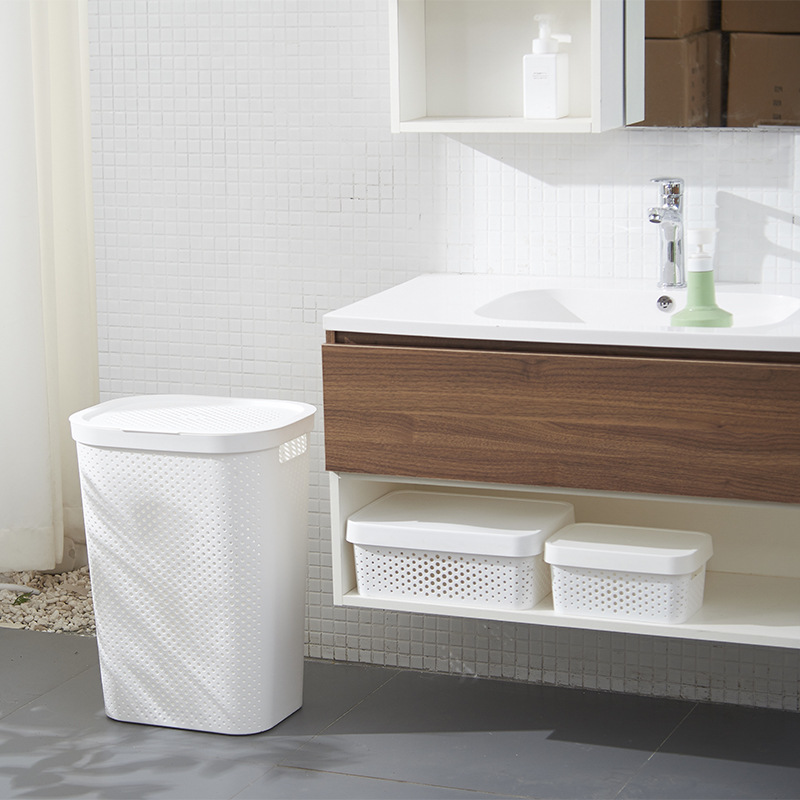 60L Japanese-Style Dirty Clothes Basket Plastic Dirty Clothes Hamper with Lid Large Swimming Pool Dirty Clothes Storage Basket