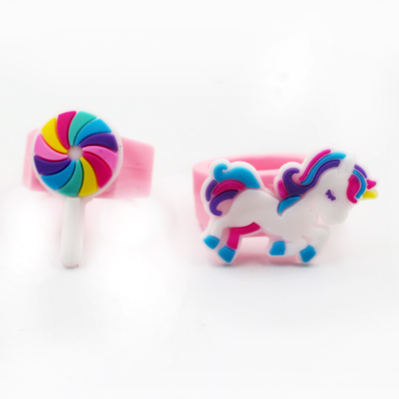 Unicorn Ring Women's Pvc Soft Glue Ring Silicone Ring Children's Cartoon Ring Baby Kindergarten Gift