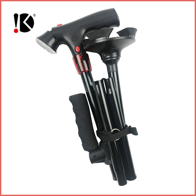 Алюминиевая сплавная трость с сигнализацией и светодиодом, с двойной ручкой для пожилых, телескопическая и складная, имитация вращающейся платформы для стопы