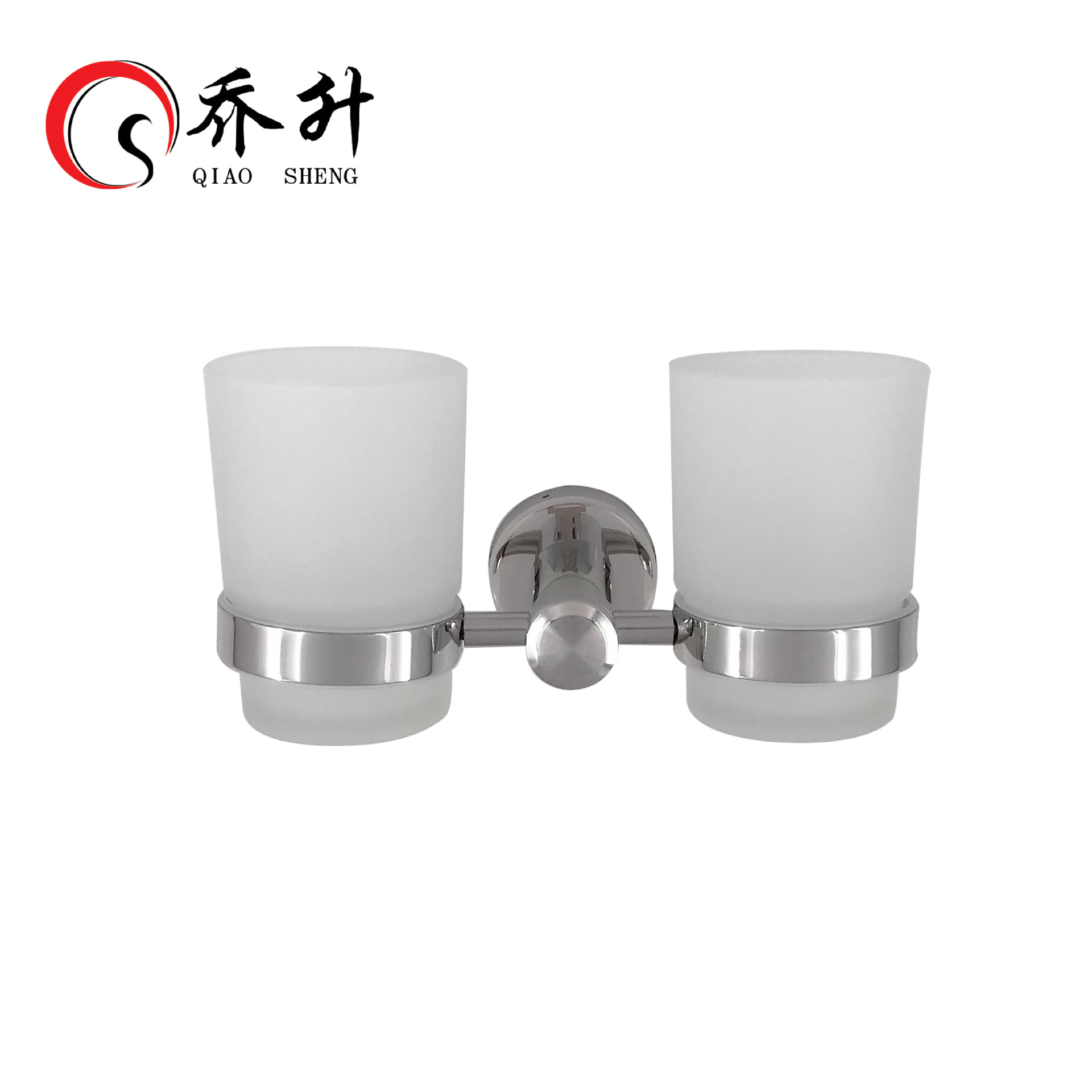 Qiaosheng Bathroom 304 Stainless Steel Bathroom Mouthwash Cup Holder Double Cup Bathroom Glass Toothbrush Cup Toothbrush Holder Wall Hanging
