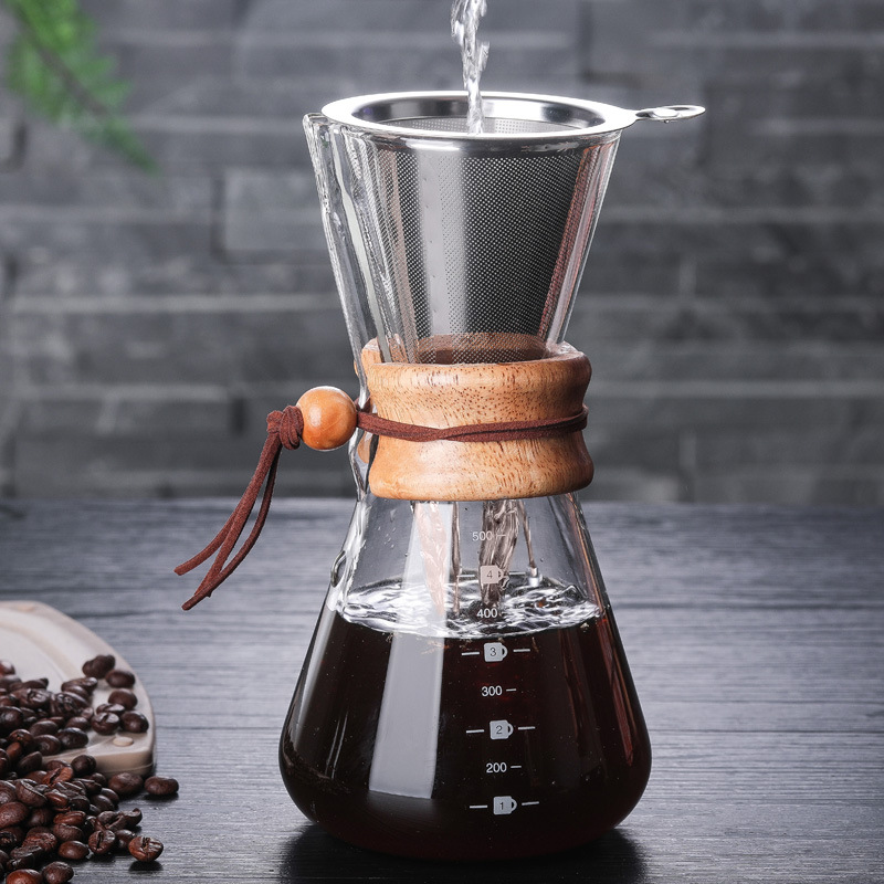 Hand coffee pot household high borosilicate glass coffee sharing pot anti-scalding wooden handle can be printed logo manufacturers wholesale