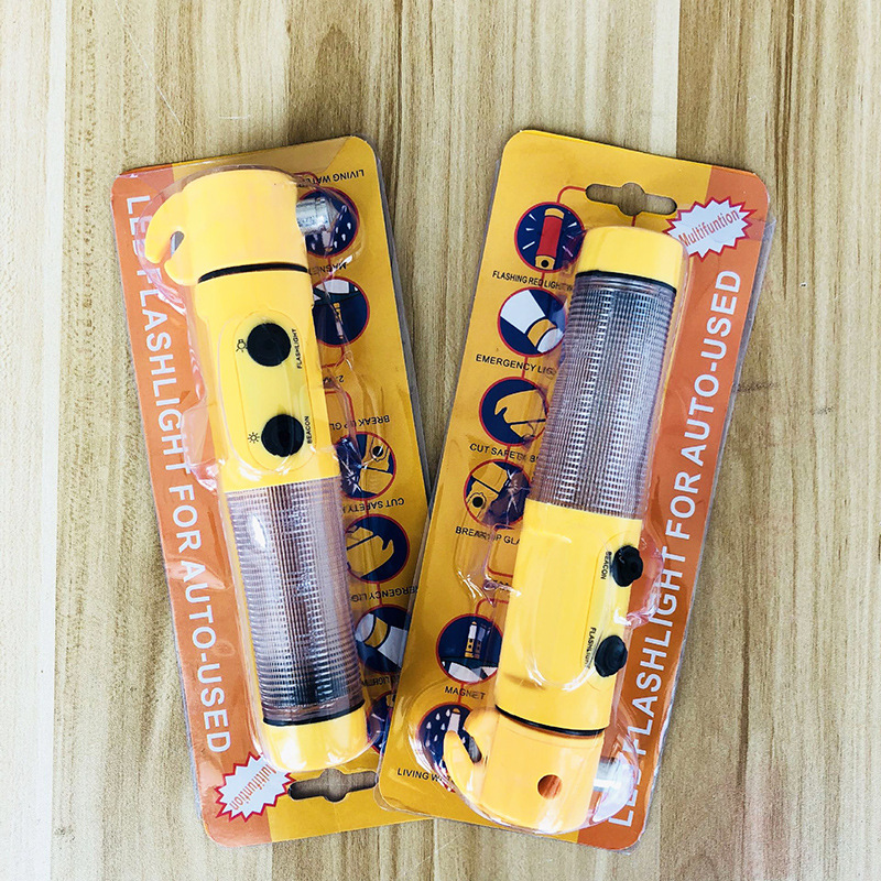 Four-in-one safety hammer for automobile fire fighting, multifunctional sound and light alarm flashlight, vehicle-mounted emergency escape window breaker