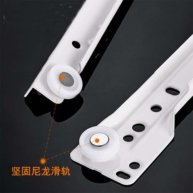 Furniture Factory Silent Roller Rail White Bottom Cabinet Drawer Track Powder Spraying Two-section Wheel Rail Bottom Rail Slide Rail