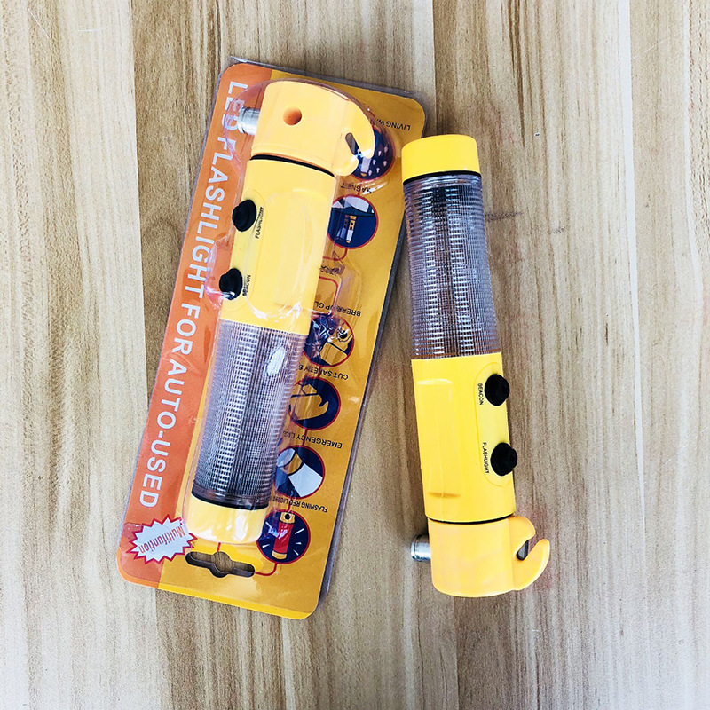 Four-in-one safety hammer for automobile fire fighting, multifunctional sound and light alarm flashlight, vehicle-mounted emergency escape window breaker