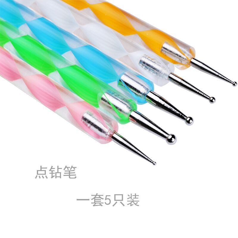 Acrylic spiral rod double-headed drill pen 5 pack indentation pen flower pen nail pen drill pen suit