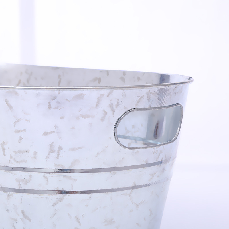 Oval Galvanized Iron Ice Bucket Stainless Steel Original Color Satchel Iron Bucket Ktv Bar with Iced Beer Metal Iron Bucket