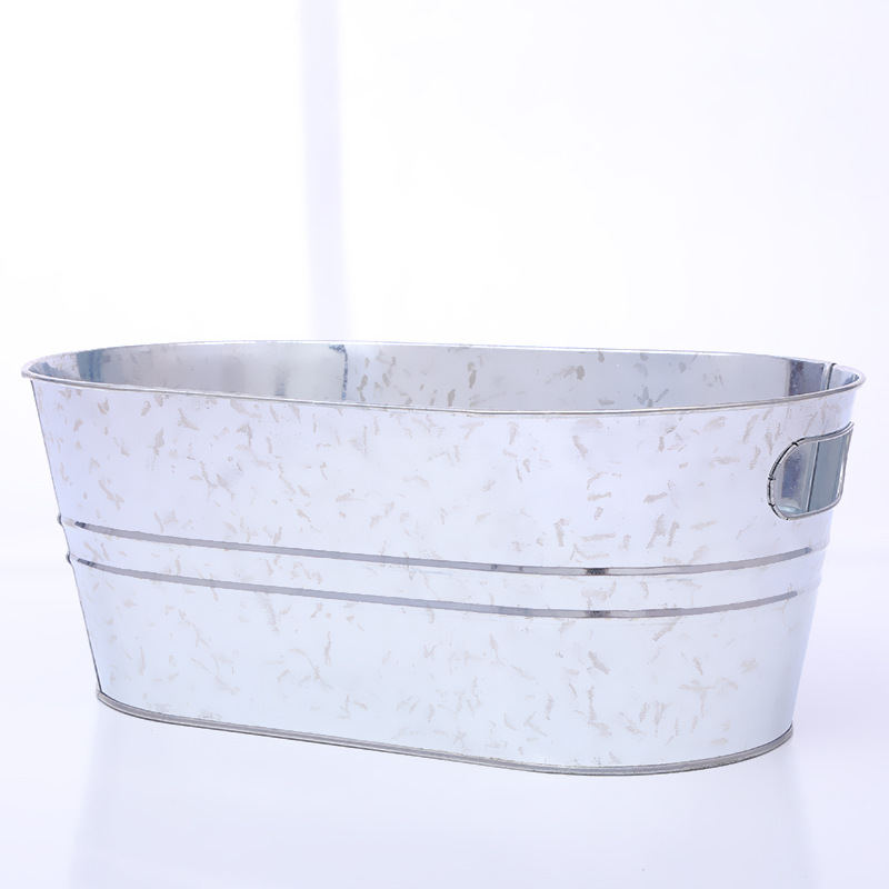 Oval Galvanized Iron Ice Bucket Stainless Steel Original Color Satchel Iron Bucket Ktv Bar with Iced Beer Metal Iron Bucket