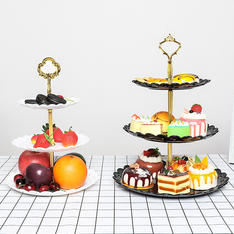 Fruit Plate European-style Dessert Table Fruit Plate Three-layer Cake Rack Dish Rack Wedding Party Candy Plate Plastic Dried Fruit Plate