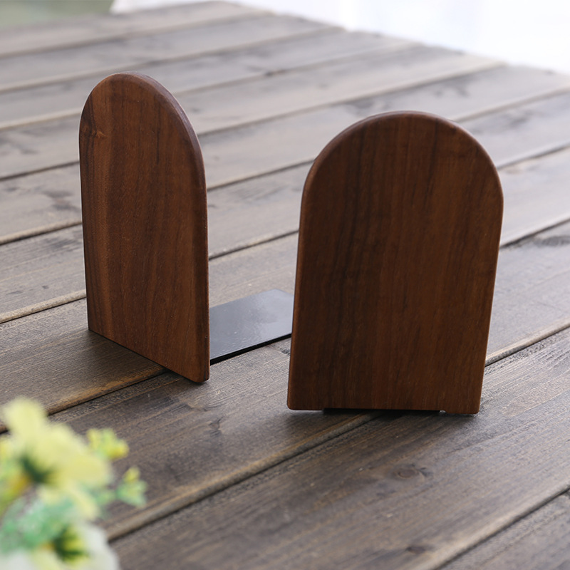 Japanese Style Simple Wooden Book Stand Creative Black Walnut Wood Thickened Bookshelf Bookend Student's Solid Wood Bookend Logo