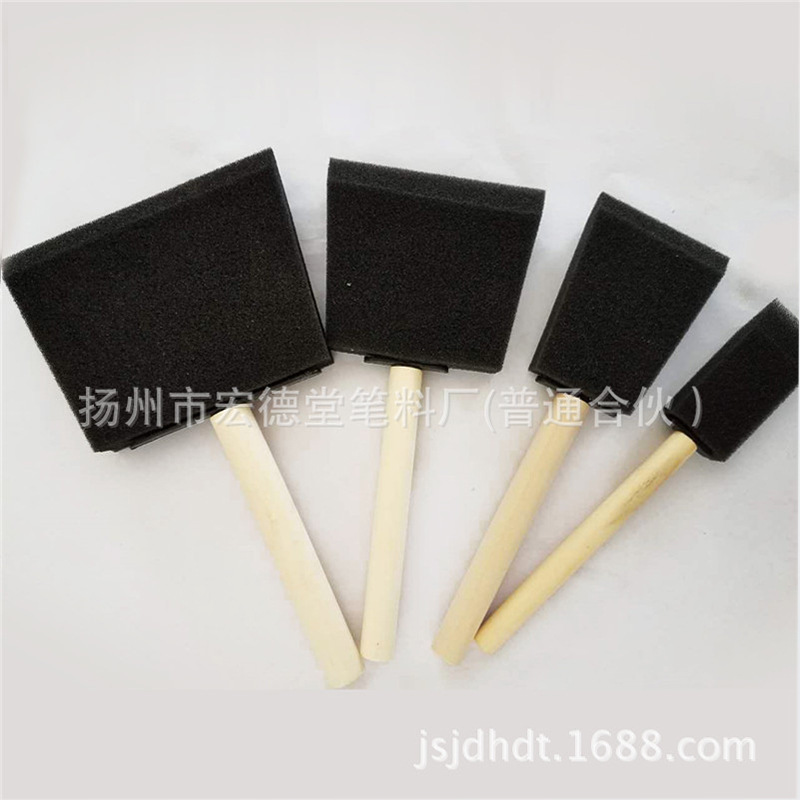 Cross-Border Wooden Handle Black Sponge Brush Kidsren's DIY Graffiti Sponge Multi-Specification Painting Sponge Brush Spot Wholesale