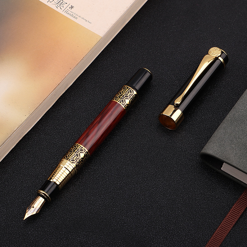 Chinese Style Imitation Mahogany Pattern Pen Gold Steel Ball Pen Student Practice Pen Business Gift Office Wood Grain Signature Pen