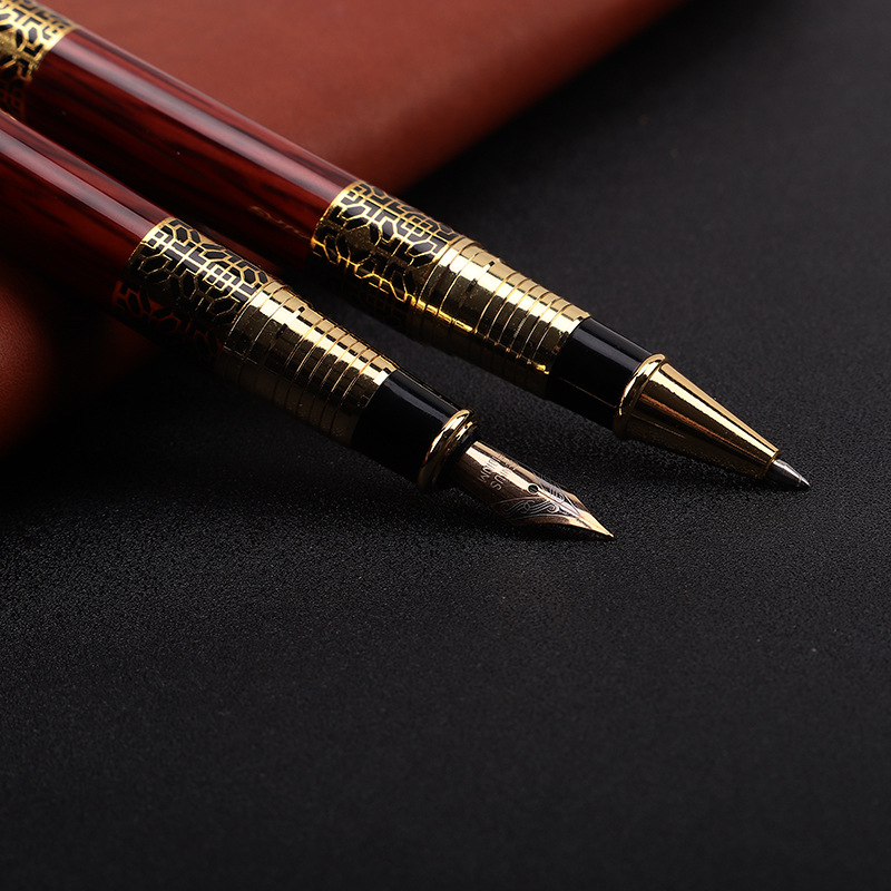 Chinese Style Imitation Mahogany Pattern Pen Gold Steel Ball Pen Student Practice Pen Business Gift Office Wood Grain Signature Pen