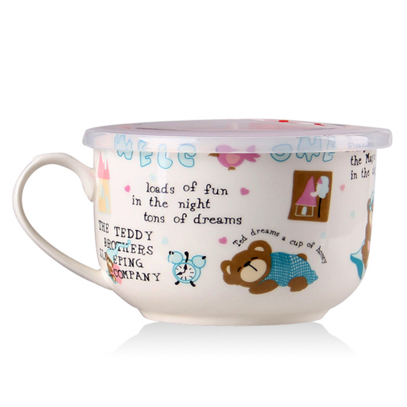 Mickey Lifu Creative 5-inch Sealed Lid Ceramic Small Noodle Cup Instant Noodle Cup Small Soup Cup Instant Noodle Bowl