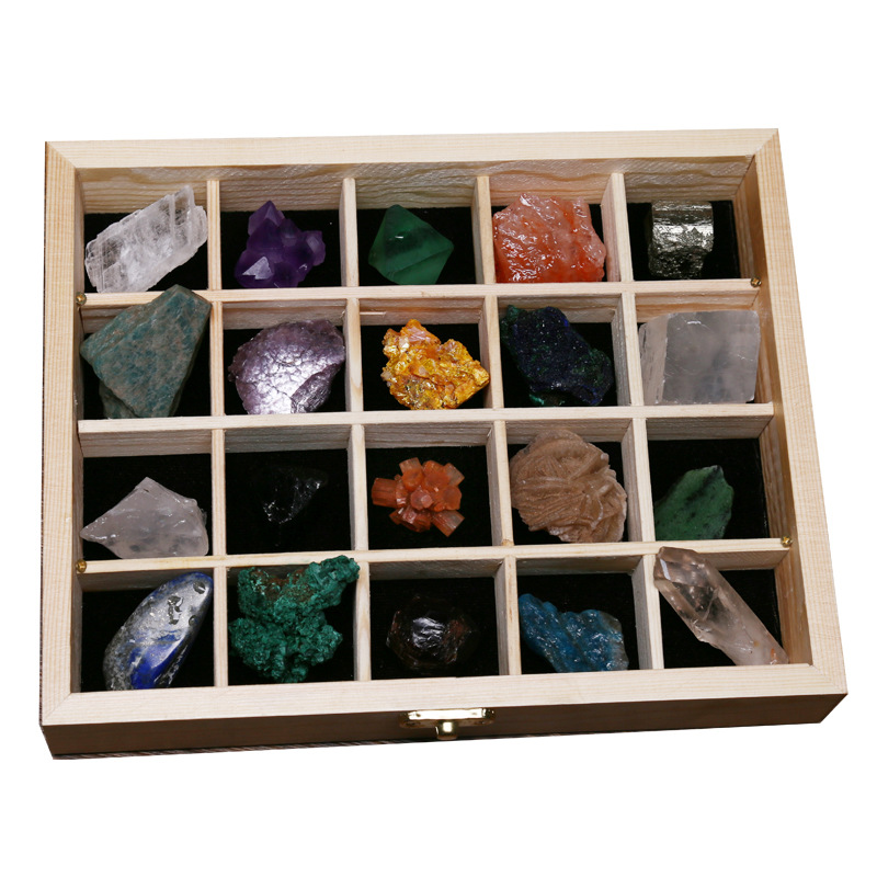 20 kinds of ore crystal mineral specimen box Crystal raw stone ornaments geological raw ore agate stone teaching specimen