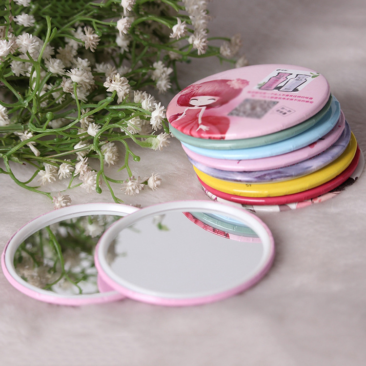 Korean Creative Mini Makeup Mirror Portable Makeup Mirror Portable Small Round Mirror Cute Student Girl Heart Makeup Mirror