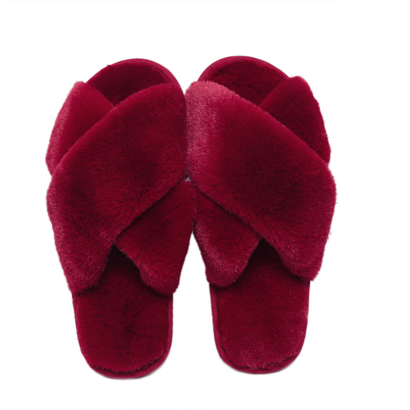 Cross Mao Mao Slippers Women's Winter Foreign Trade Amazon Large Size Indoor Plush Flat Floor Mops Open Toe Warm Cotton Mops