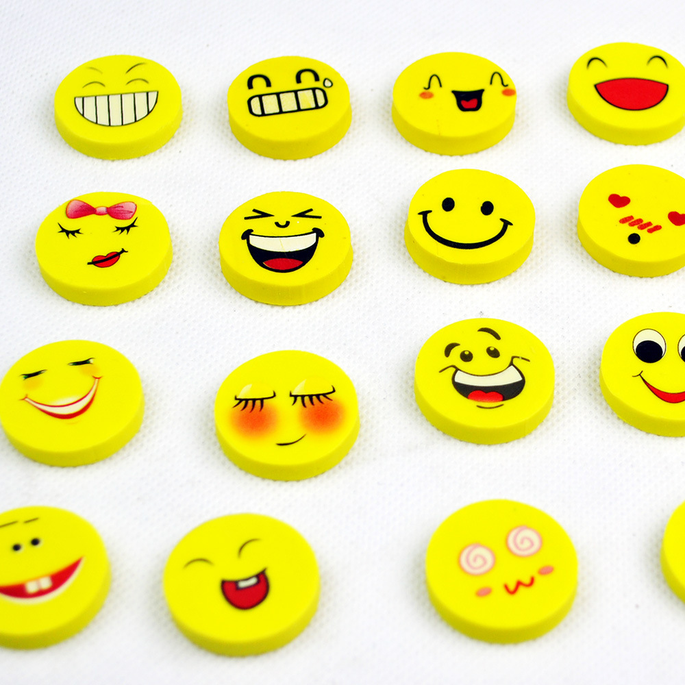Cartoon Smiley Face Eraser, Elementary School Student Stationery Prize, Kindergarten Gift, Easy to Erase for Children