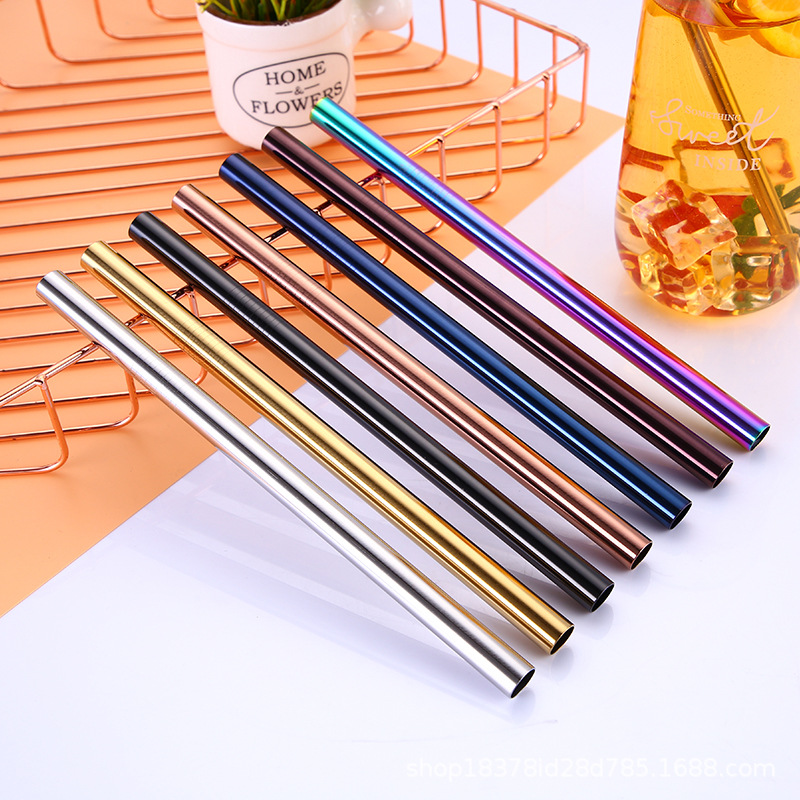 Cross-border Amazon 304 stainless steel straw car cup beverage milk tea color metal straw suit logo