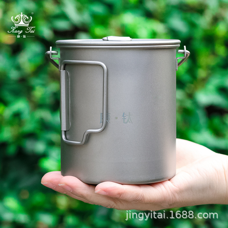 Titanium Camping Pot, Foldable Portable Tableware, Hook for Outdoor Travel, Titanium Pot, Multifunctional Water Cup, Portable