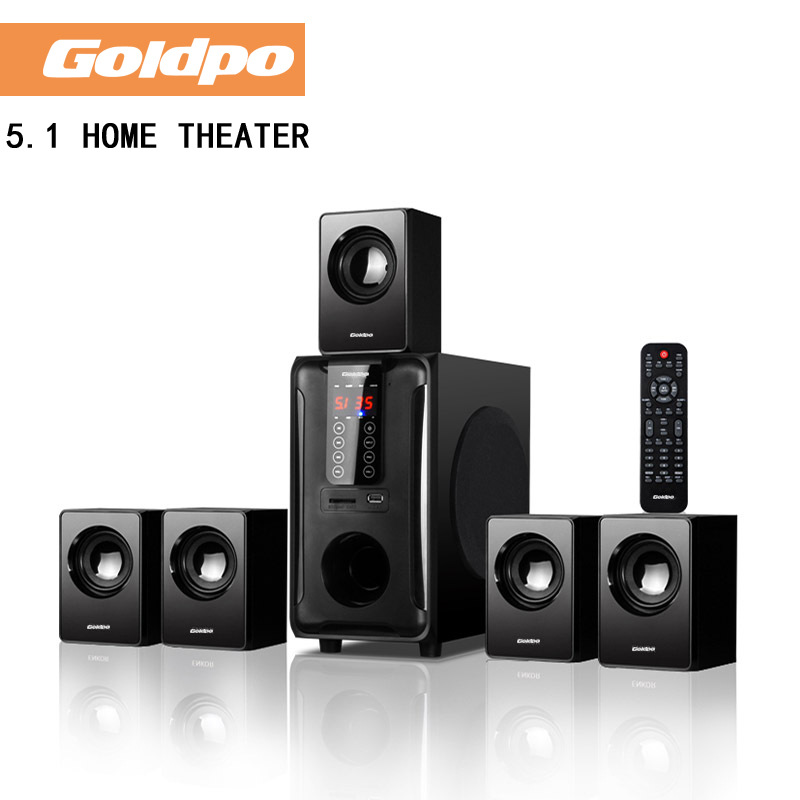 Goldpo H3811B Bluetooth 5.1 Home Theater Speaker Wooden Subwoofer Audio Full English Version with Remote Control