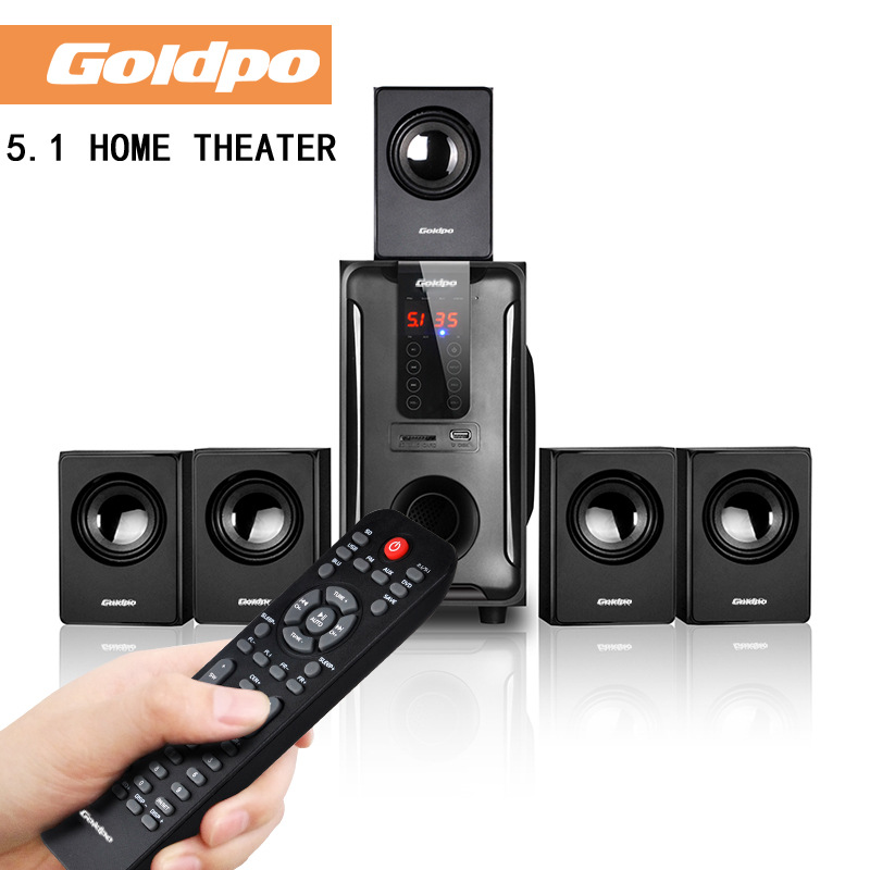 Goldpo H3811B Bluetooth 5.1 Home Theater Speaker Wooden Subwoofer Audio Full English Version with Remote Control