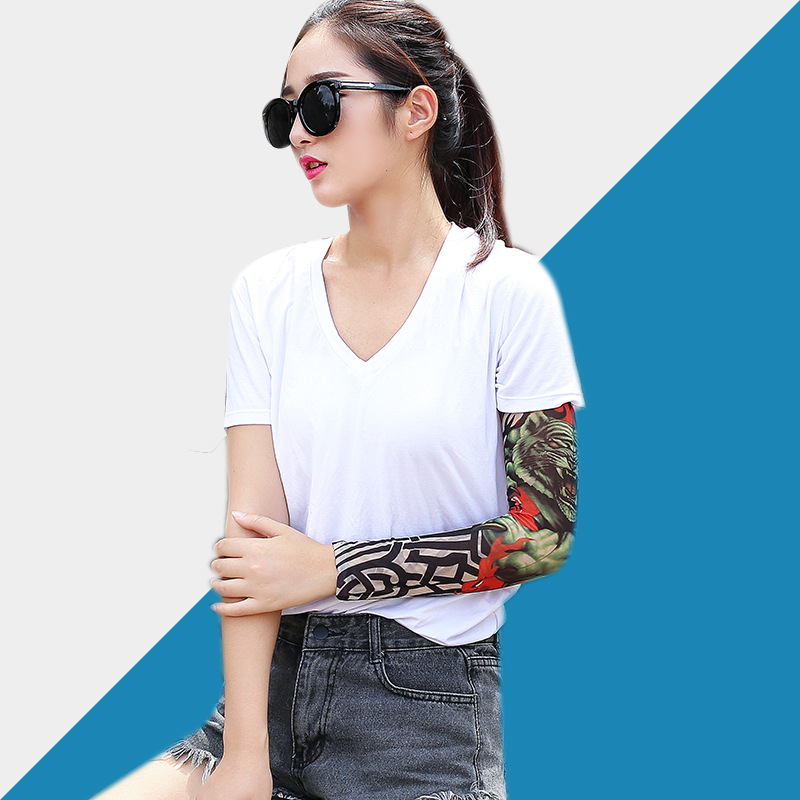 Cross-border Sun Protection Tattoo Sleeves Summer Outdoor Sports Breathable Sweat Absorbing Sunshade Sunshade Seamless Flower Arm Tattoo Ice Sleeves